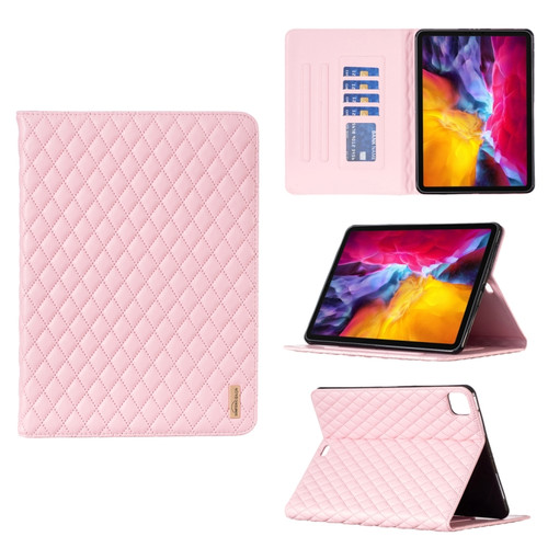 iPad Pro 11 2022 / 2021 / 2020 Elegant Rhombic Texture Horizontal Flip Leather Tablet Case - Pink