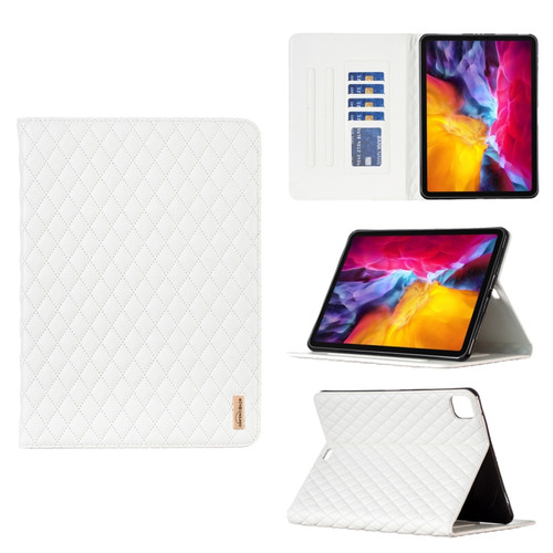 iPad Pro 11 2022 / 2021 / 2020 Elegant Rhombic Texture Horizontal Flip Leather Tablet Case - White