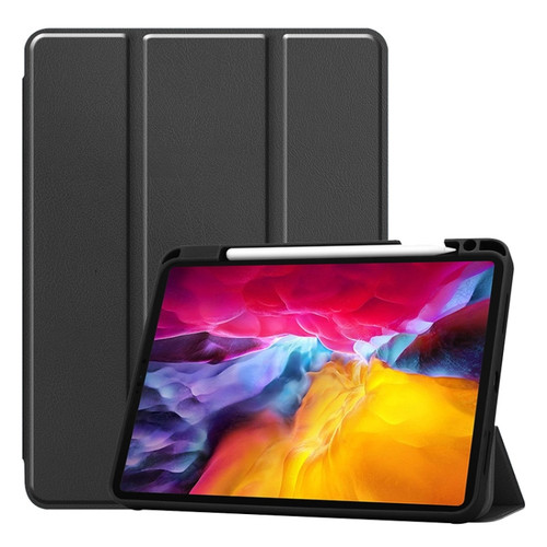 iPad Pro 11 2022 / 2021 / 2020 ENKAY 3-Folding Shockproof TPU Cover Custer Texture PU Leather Tablet Case with Pencil Slot & Holder & Sleep / Wake-up Function - Black