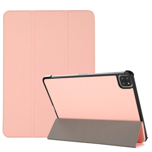 iPad Pro 11 2022 / 2021 3-folding Skin Texture Horizontal Flip TPU + PU Leather Tablet Case with Holder - Pink