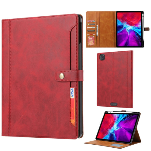 iPad Pro 11 2022/2021/2020 Calf Texture Double Fold Clasp Horizontal Flip Leather Tablet Case with Photo Frame & Holder & Card Slots & Wallet - Red