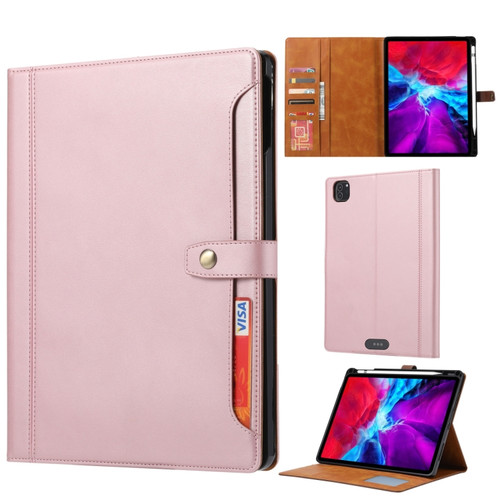 iPad Pro 11 2022/2021/2020 Calf Texture Double Fold Clasp Horizontal Flip Leather Tablet Case with Photo Frame & Holder & Card Slots & Wallet - Rose Gold