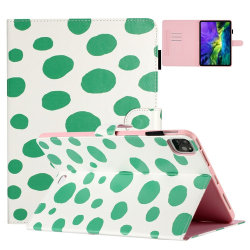 iPad Pro 11.0 2022 / Air 10.9 2022 Dot Pattern Leather Smart Tablet Case - White Green Dot