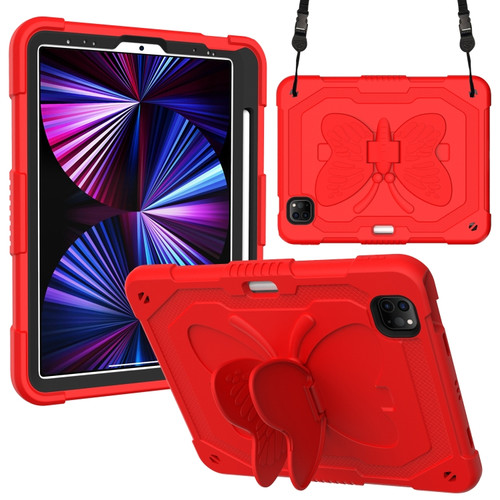 Pure Color PC + Silicone Anti-drop Tablet Tablet Case with Butterfly Holder & Pen Slot iPad Pro 11 2018 & 2020 & 2021 & Air 2020 10.9 - Red