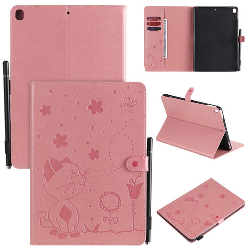 iPad 10.2 / Air - 2019 / Pro 10.5 Cat Bee Embossing Pattern Horizontal Flip Leather Case with Holder & Card Slots & Wallet & Pen Slot & Wake-up / Sleep Function - Pink