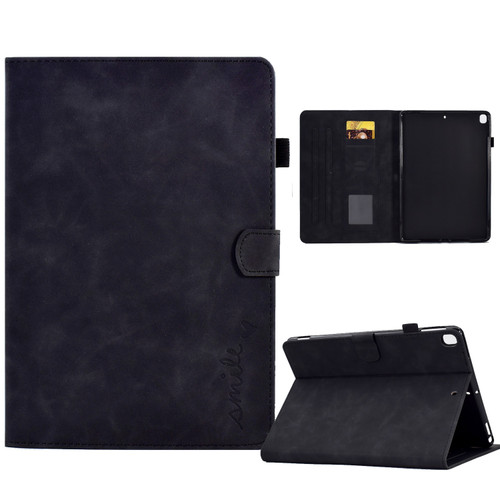 iPad 10.2 / Air 10.5 2019 Embossed Smile Flip Tablet Leather Smart Case - Black