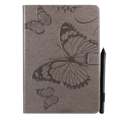 iPad 10.2 / Pro 10.5 / Air 2019 Pressed Printing Butterfly Pattern Horizontal Flip PU Leather Case with Holder & Card Slots & Wallet & Pen Slot - Grey