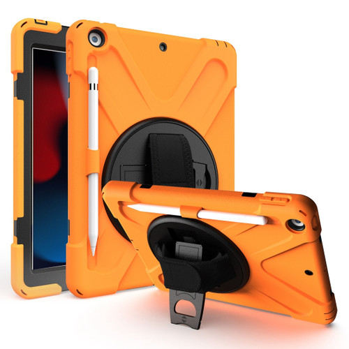 iPad 10.2 2021 / 2020 / 2019 Shockproof Colorful Silicone + PC Protective Case with Holder & Shoulder Strap & Hand Strap & Pen Slot - Orange