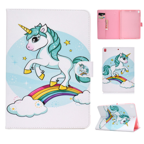 iPad 10.2 Colored Drawing Pattern Horizontal Flip PU Leather Case with Holder & Card Slot & Sleep / Wake-up Function - Unicorn