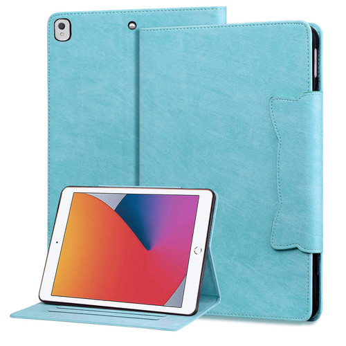 iPad 9 10.2 2021 / 8 2020 / 7 2019 Cat Buckle Leather Smart Tablet Case - Sky Blue