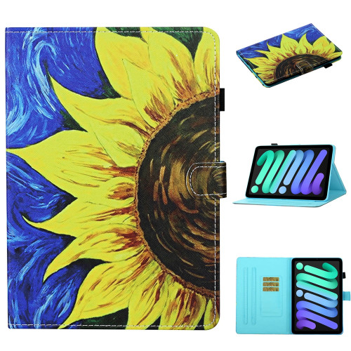 iPad 10th Gen 10.9 2022 Coloured Drawing Stitching Smart Leather Tablet Case - Sunflower