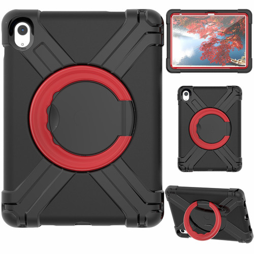 iPad 10th Gen 10.9 2022 EVA + PC Tablet Protective Case with 360 Rotating Bracket - Black+Red