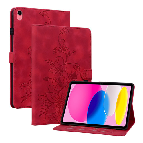 iPad 10th Gen 10.9 2022 Lily Embossed Leather Smart Tablet Case - Red