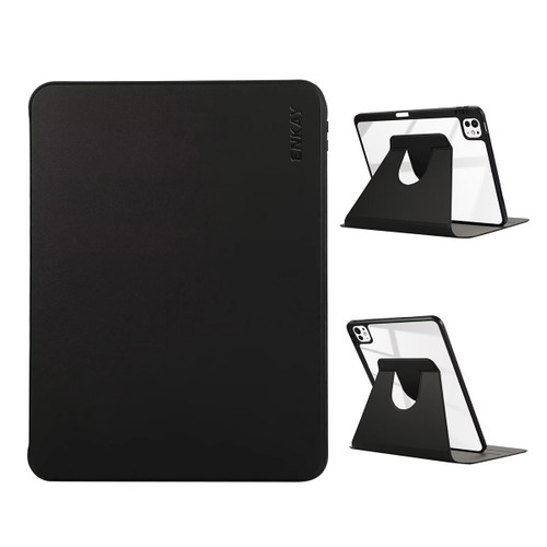 iPad Pro 11 2024 ENKAY 360 Rotation PMMA Leather Smart Tablet Case with Pen Slot - Black