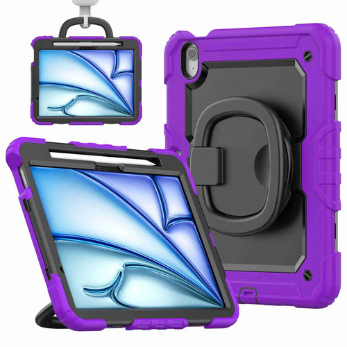 iPad Air 11 2024 Handle Silicone Hydric PC Tablet Case with Shoulder Strap - Purple