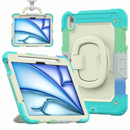 iPad Air 11 2024 Handle Silicone Hydric PC Tablet Case with Shoulder Strap - Rainbow Blue