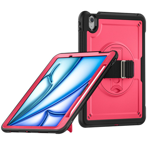 iPad Air 11 2024 Honeycomb Hand Grip Turntable Stand Tablet Case - Rose Red