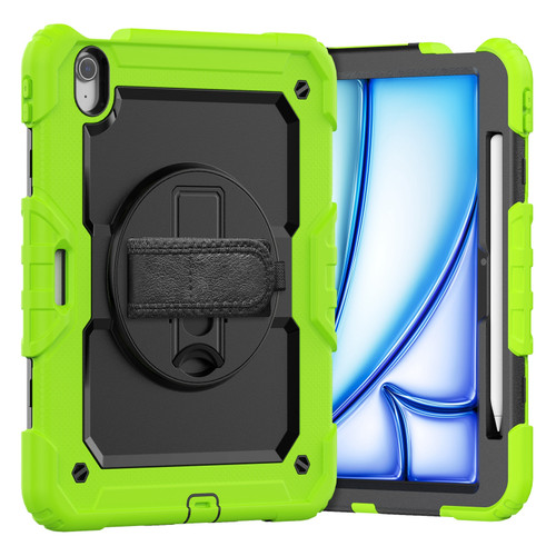 iPad Air 11 2024 Silicone Hybrid PC Tablet Case with Shoulder Strap - Black + Yellow Green