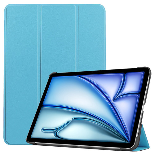 iPad Air 11 2024 Custer Pure Color 3-Fold Holder Smart Leather Tablet Case - Sky Blue