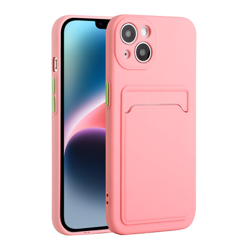 iPhone 14 Plus Card Slot Design Shockproof TPU Phone Case - Pink