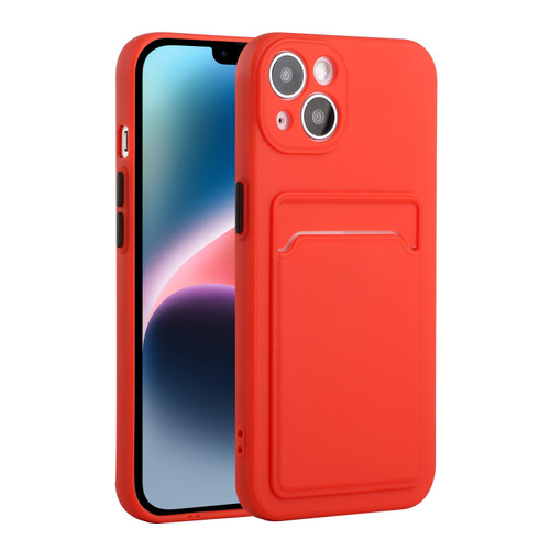 iPhone 14 Plus Card Slot Design Shockproof TPU Phone Case - Red