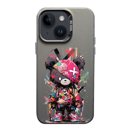 iPhone 14 Plus Color Ink Frosted PC+TPU Phone Case - Black Bear