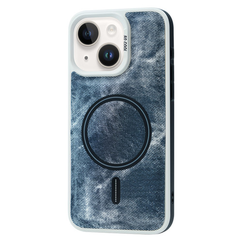 iPhone 14 Plus Contrast Color Denim MagSafe Magnetic Phone Case - Grey Blue