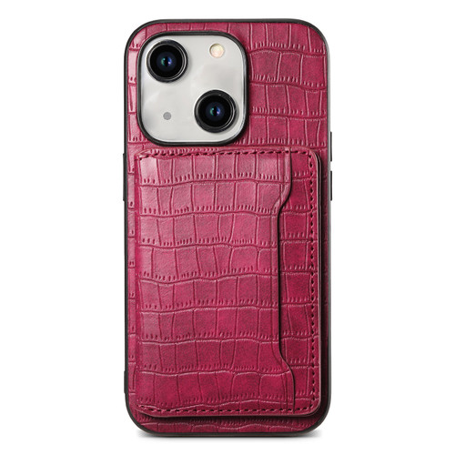 iPhone 14 Plus Crocodile Texture Card Bag Design Full Coverage Phone Case - Red