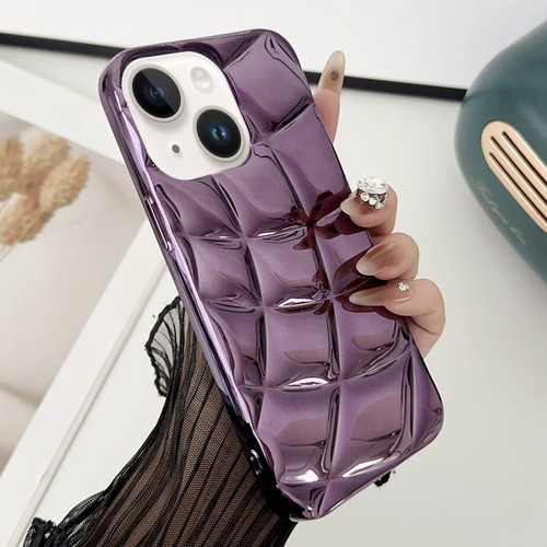 iPhone 14 Plus Curved Plaid Plated Metallic Paint TPU Phone Case - Purple