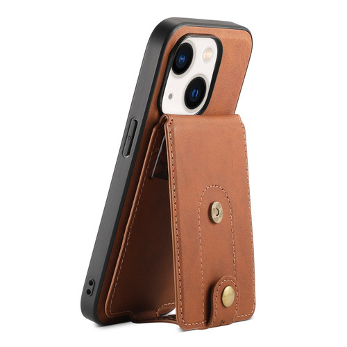 iPhone 14 Plus Denior D14 NK Retro Pattern MagSafe Magnetic Card Holder Leather Phone Case - Brown