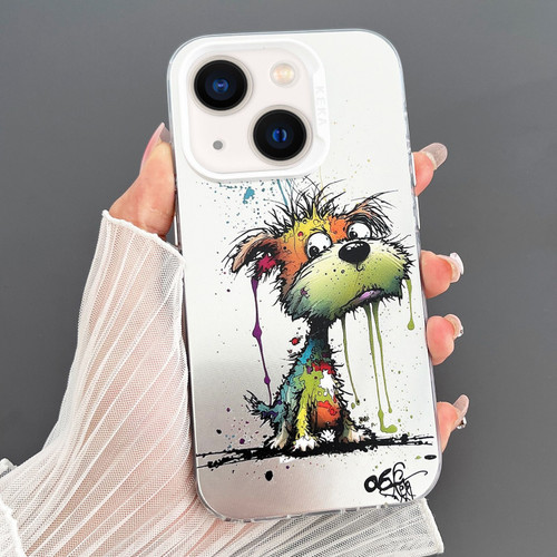 iPhone 14 Plus Dual-sided IMD Animal Graffiti TPU + PC Phone Case - Melting Green Orange Dog