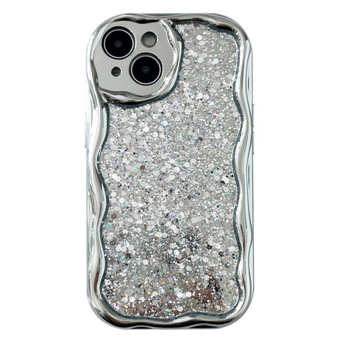 iPhone 14 Plus Electroplated TPU Wavy Edge Glitter Phone Case - Silver