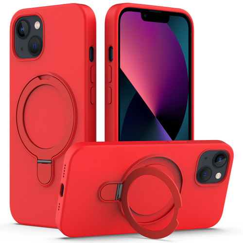 iPhone 14 Plus MagSafe Magnetic Liquid Silicone Phone Case with Ring Holder - Red