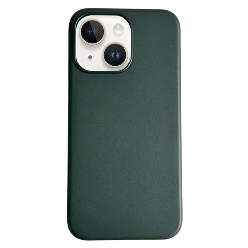 iPhone 14 Plus Pure Color Leather Magsafe Magnetic Phone Case - Dark Green