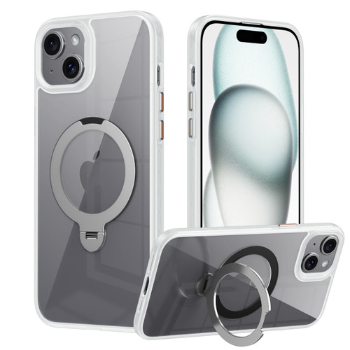 iPhone 14 Plus Transparent MagSafe Magnetic Rotating Ring Holder Phone Case - White