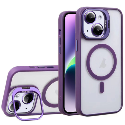 iPhone 14 Plus U1 Invisible Lens Holder Acrylic + TPU MagSafe Magnetic Phone Case - Dark Purple