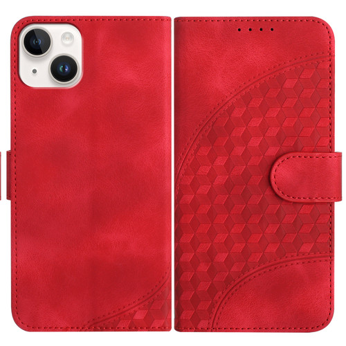 iPhone 14 Plus YX0060 Elephant Head Embossed Phone Leather Case with Lanyard - Red