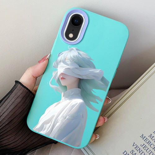 iPhone XR Blindfold Girl PC Hybrid TPU Phone Case - Sky Cyan