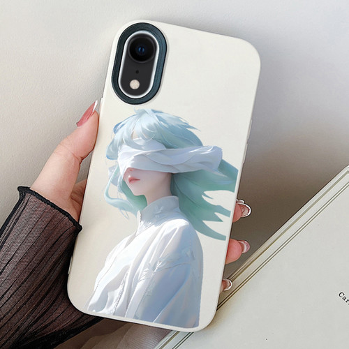 iPhone XR Blindfold Girl PC Hybrid TPU Phone Case - White