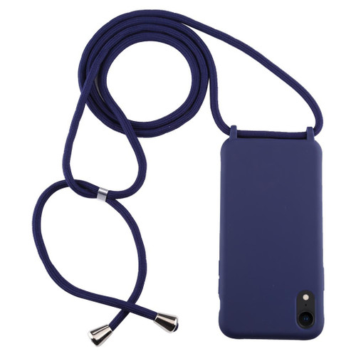 iPhone XR Candy Color TPU Protective Case with Lanyard - Dark Blue