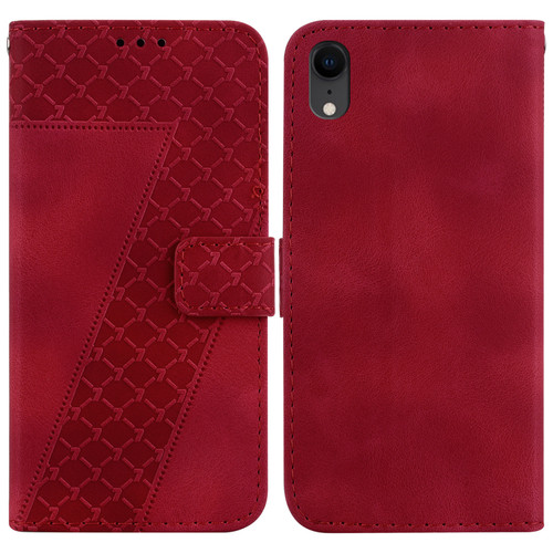 iPhone XR Seven-shaped Embossed Leather Phone Case - Red