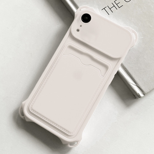 iPhone XR Shockproof Card Slot Frosted TPU Phone Case - White