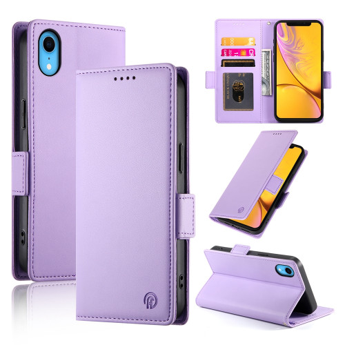 iPhone XR Side Buckle Magnetic Frosted Leather Phone Case - Purple