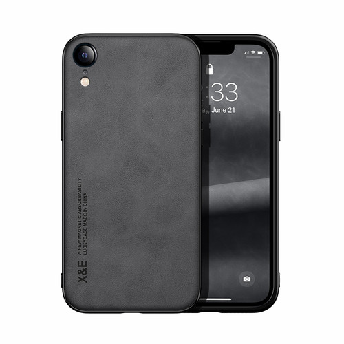 iPhone XR Skin Feel Magnetic Leather Back Phone Case - Dark Grey