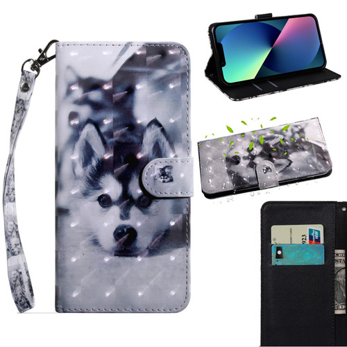 iPhone 14 Plus 3D Painting Pattern Coloured Drawing Leather Phone Case - Husky