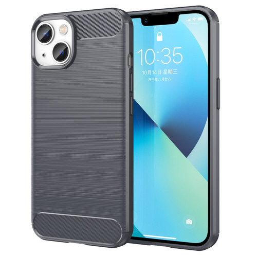 iPhone 14 Plus Brushed Texture Carbon Fiber TPU Phone Case - Grey