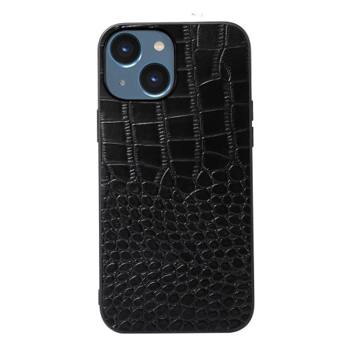 iPhone 14 Plus Crocodile Top Layer Cowhide Leather Case - Black