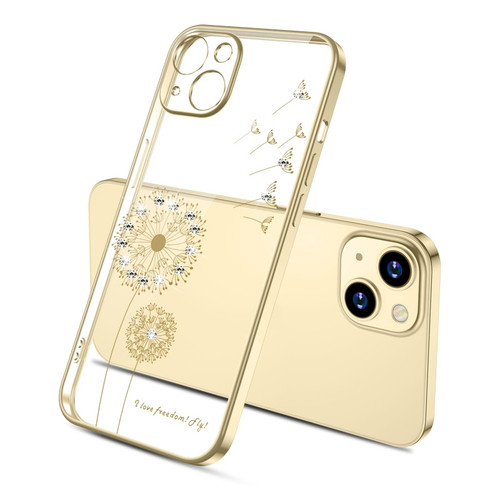 iPhone 14 Plus Electroplating Diamond Dandelion TPU Phone Case - Gold