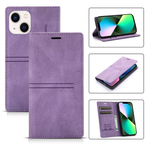 iPhone 14 Plus Magnetic Leather Phone Case - Purple