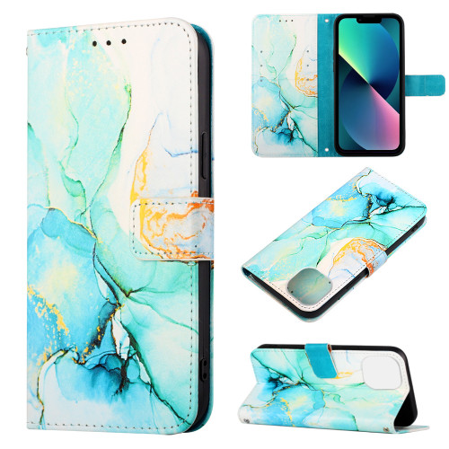 iPhone 14 Plus Marble Pattern Flip Leather Phone Case Max Launching - Green LS003